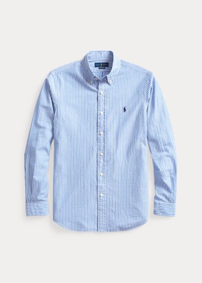 Camisa Polo Ralph Lauren Hombre Azules Claro / Blancos - Classic Fit Seersucker - ZGAMV0693